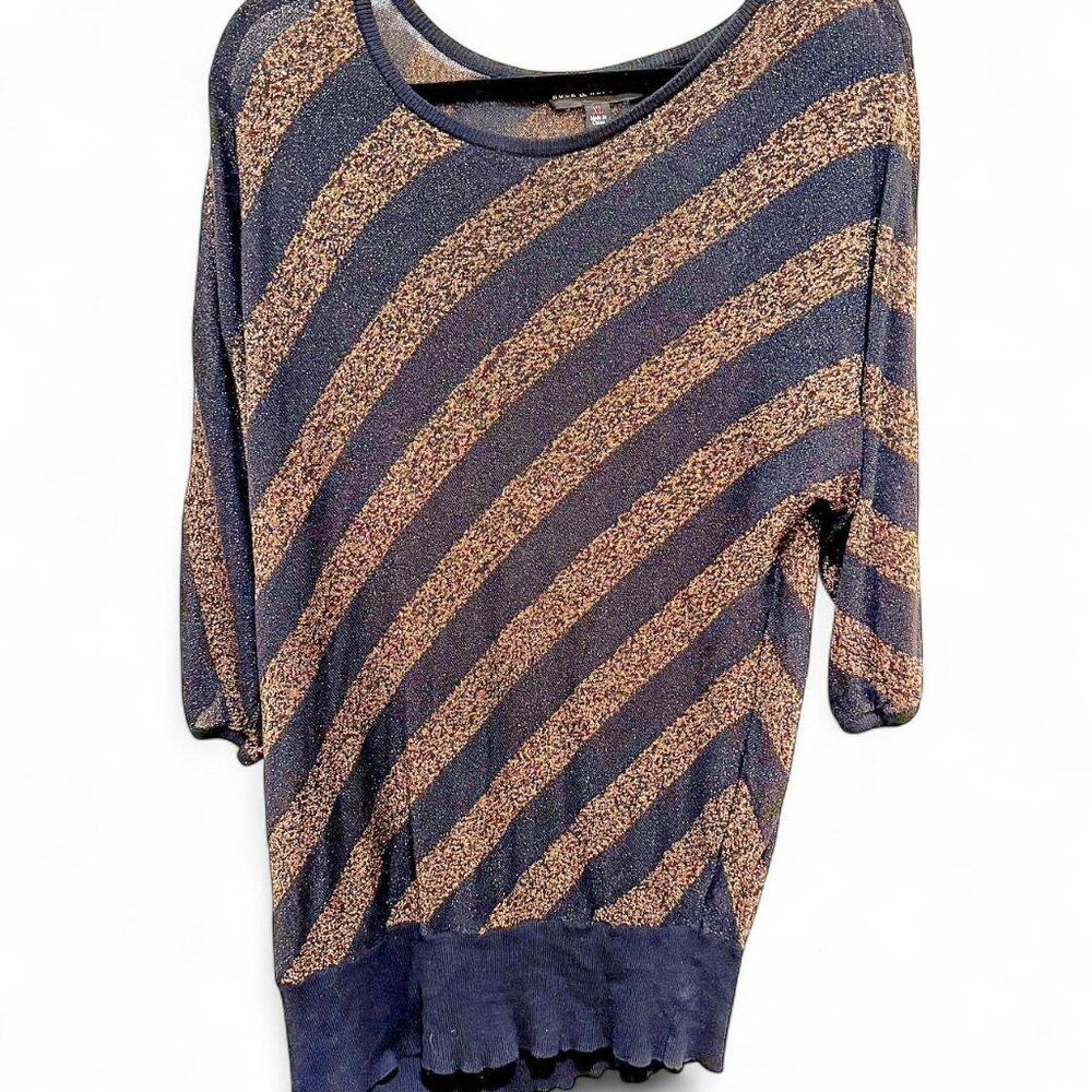 Rock & Republic Women's Black and Brown Copper Metallic Striped Jumper Sweater